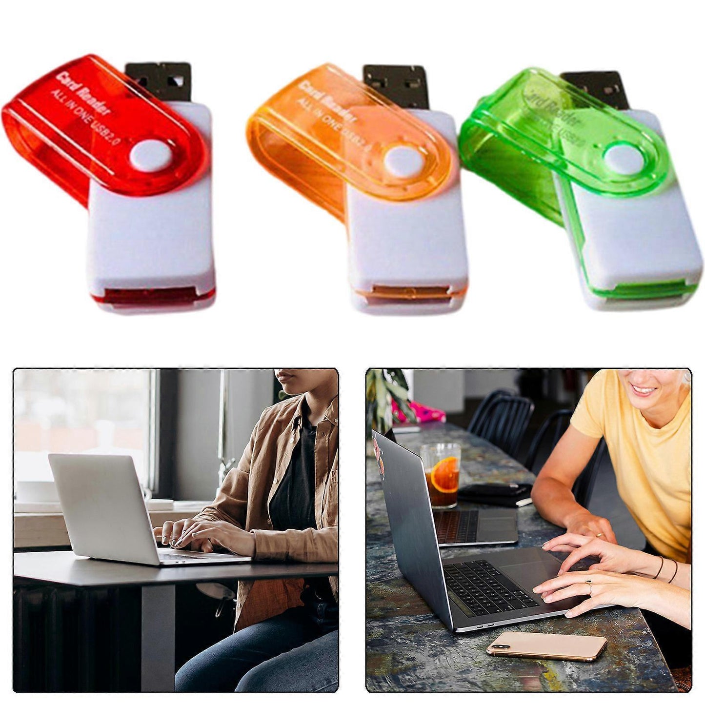 4-in-1 TF/MS Card Reader, USB Adapter for Phone and Computer Simultaneous Reading
