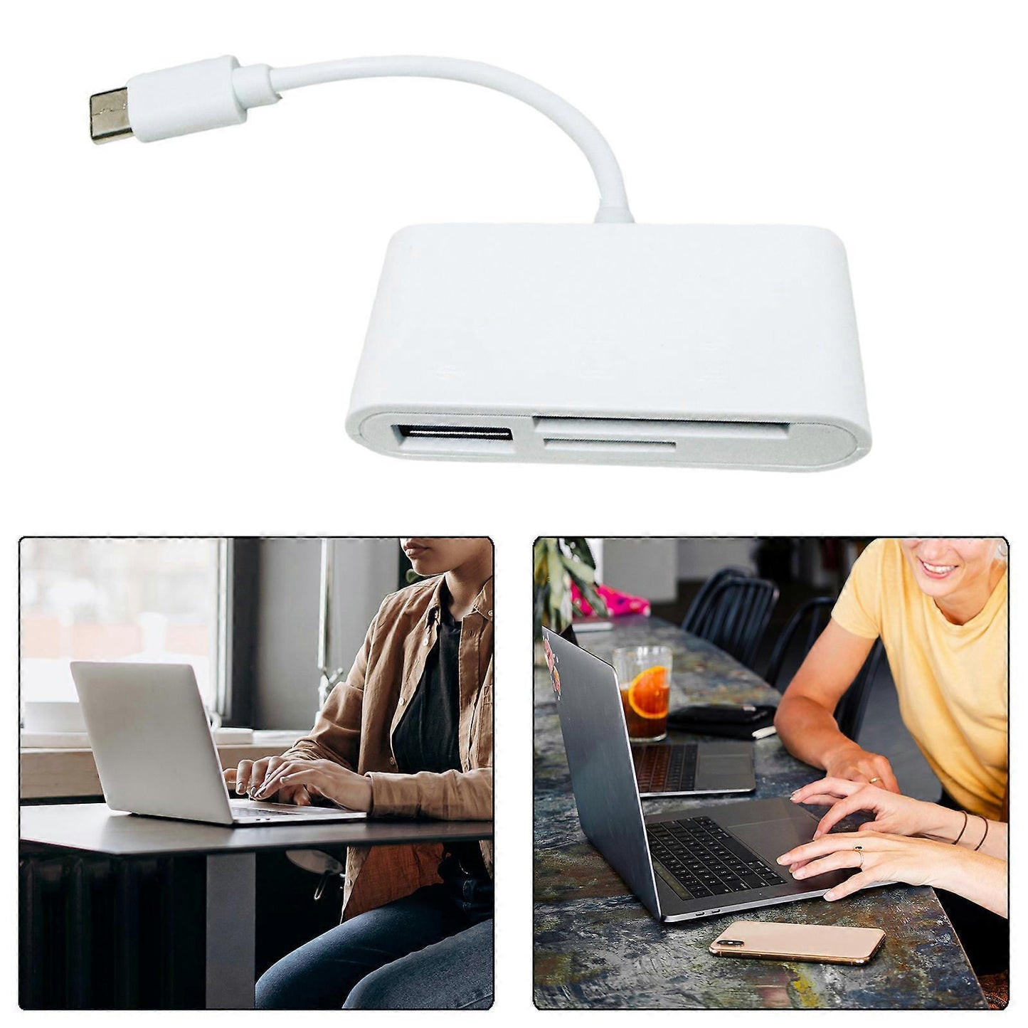 USB-C 3-in-1 Memory Card Reader Adapter for TF Card, Compatible with Phone & Laptop