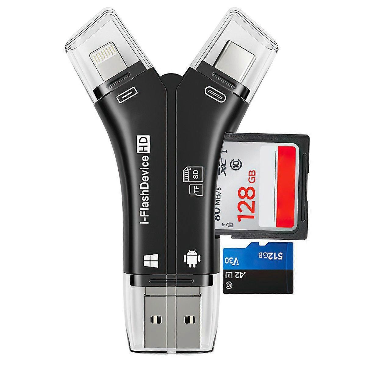 4-in-1 Mobile Phone Card Reader, TF/SD Memory Card Storage Adapter for Data Transfer