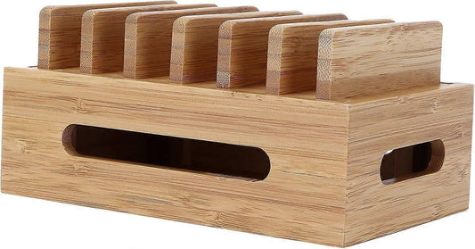 Bamboo Charging Station for Multiple Devices, Wood Organizer Dock