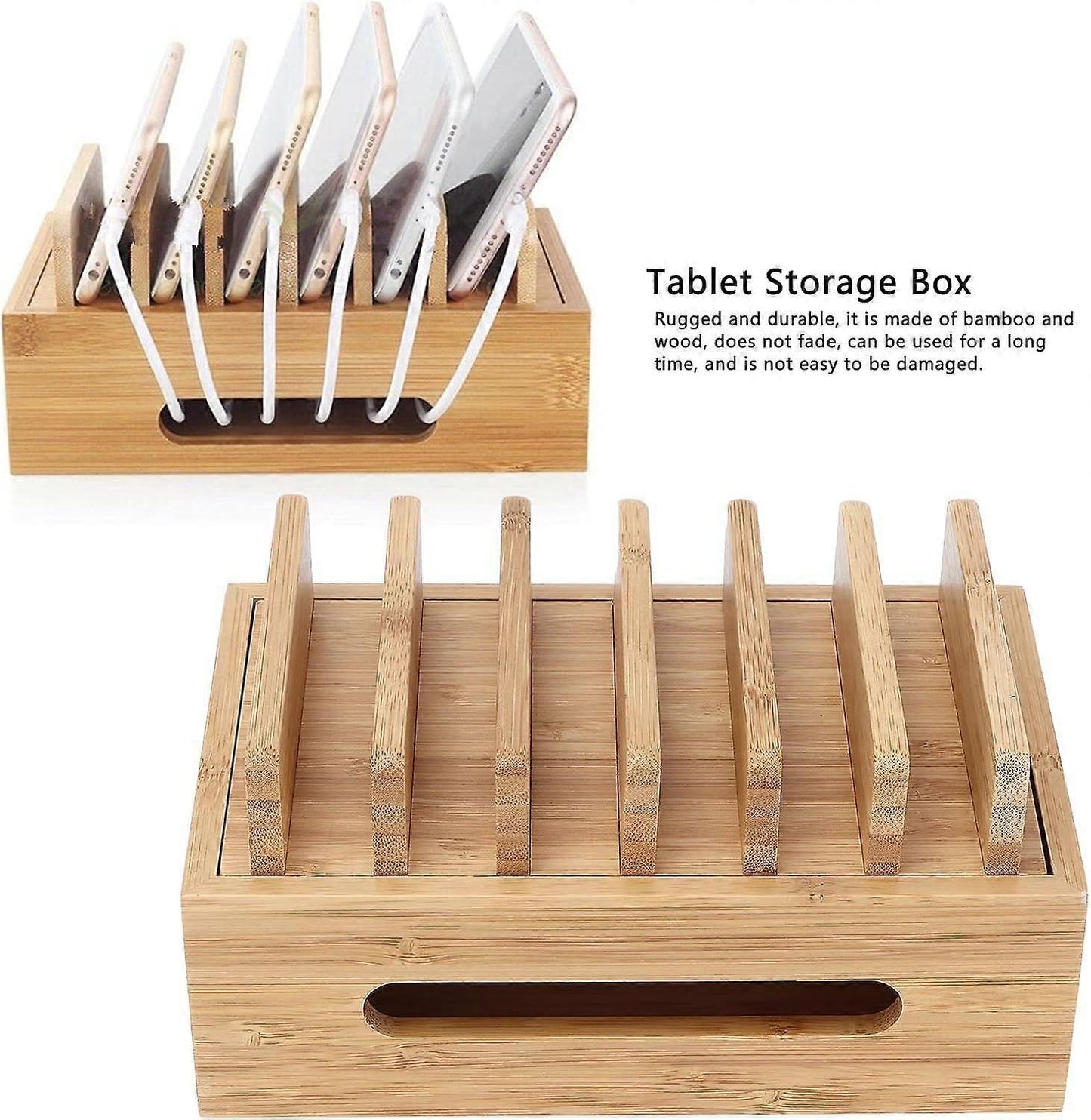 Bamboo Charging Station for Multiple Devices, Wood Organizer Dock