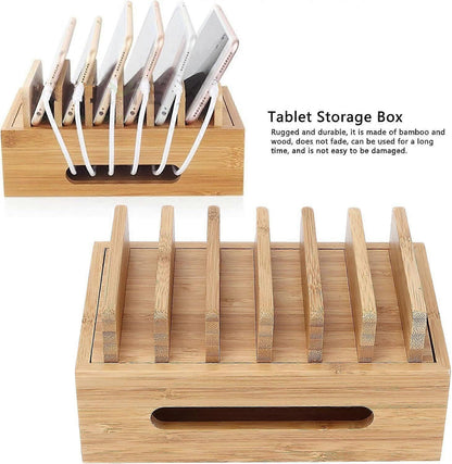 Bamboo Charging Station for Multiple Devices, Wood Organizer Dock