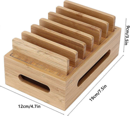 Bamboo Charging Station for Multiple Devices, Wood Organizer Dock