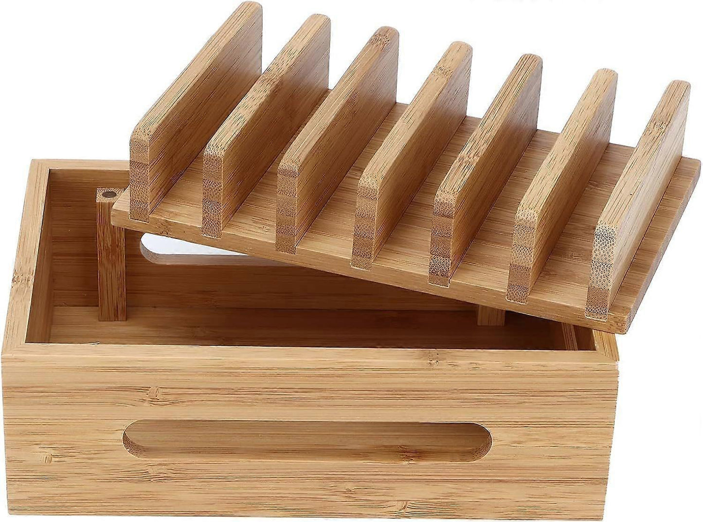 Bamboo Charging Station for Multiple Devices, Wood Organizer Dock