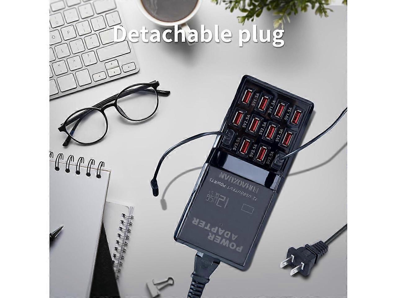 60W 12-Port USB Charging Station for Multiple Devices, Apple & More