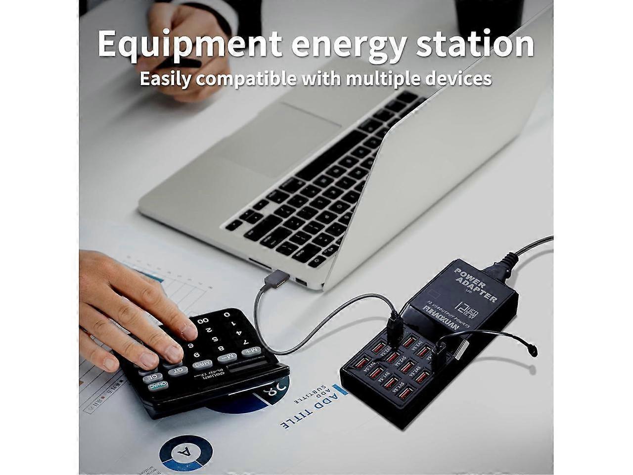 60W 12-Port USB Charging Station for Multiple Devices, Apple & More