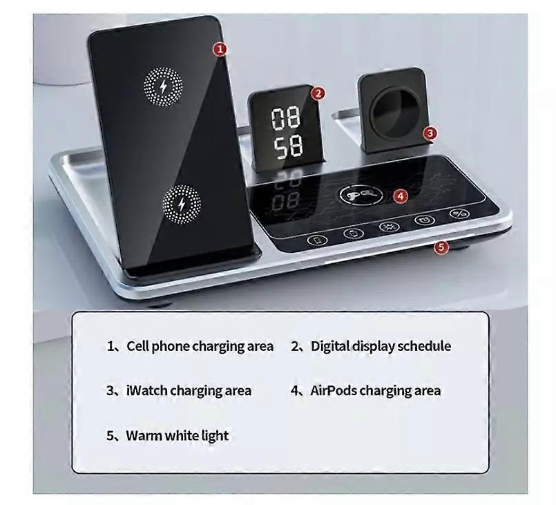 Zureze 4-in-1 Clock Wireless Charger Stand