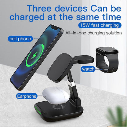 Foldable 3-in-1 Wireless Charging Station, 15W Charger