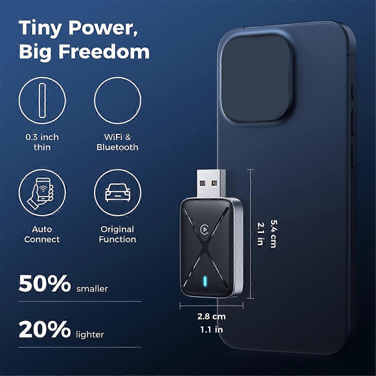 Wireless CarPlay Adapter for iOS, Mini Dongle Converts Wired to Wireless CarPlay