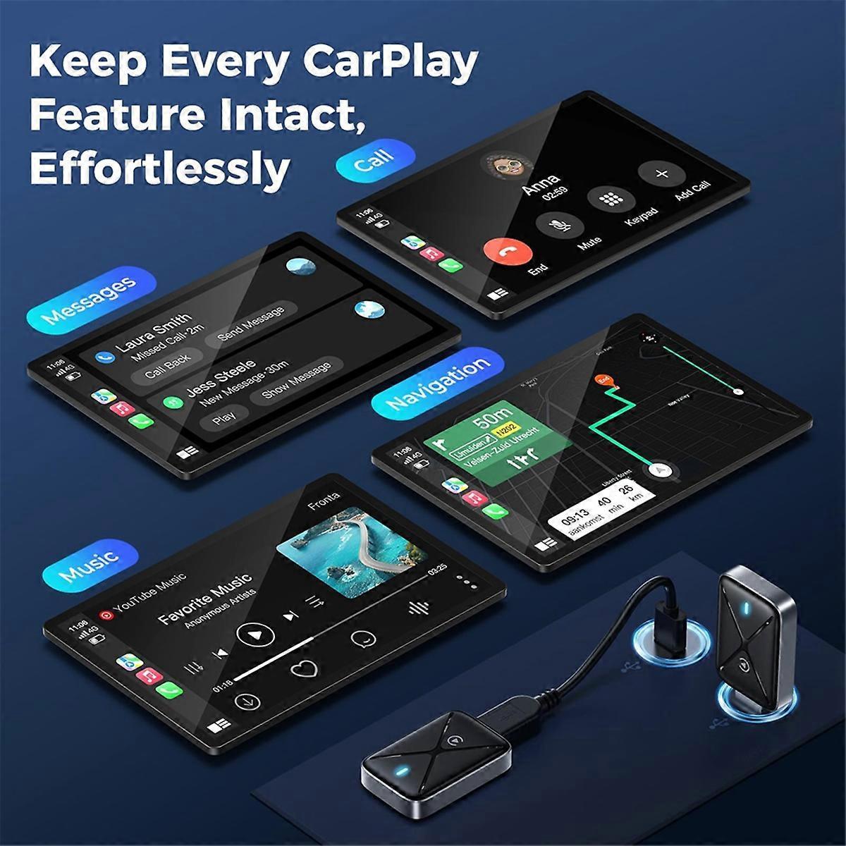 Wireless CarPlay Adapter for iOS, Mini Dongle Converts Wired to Wireless CarPlay