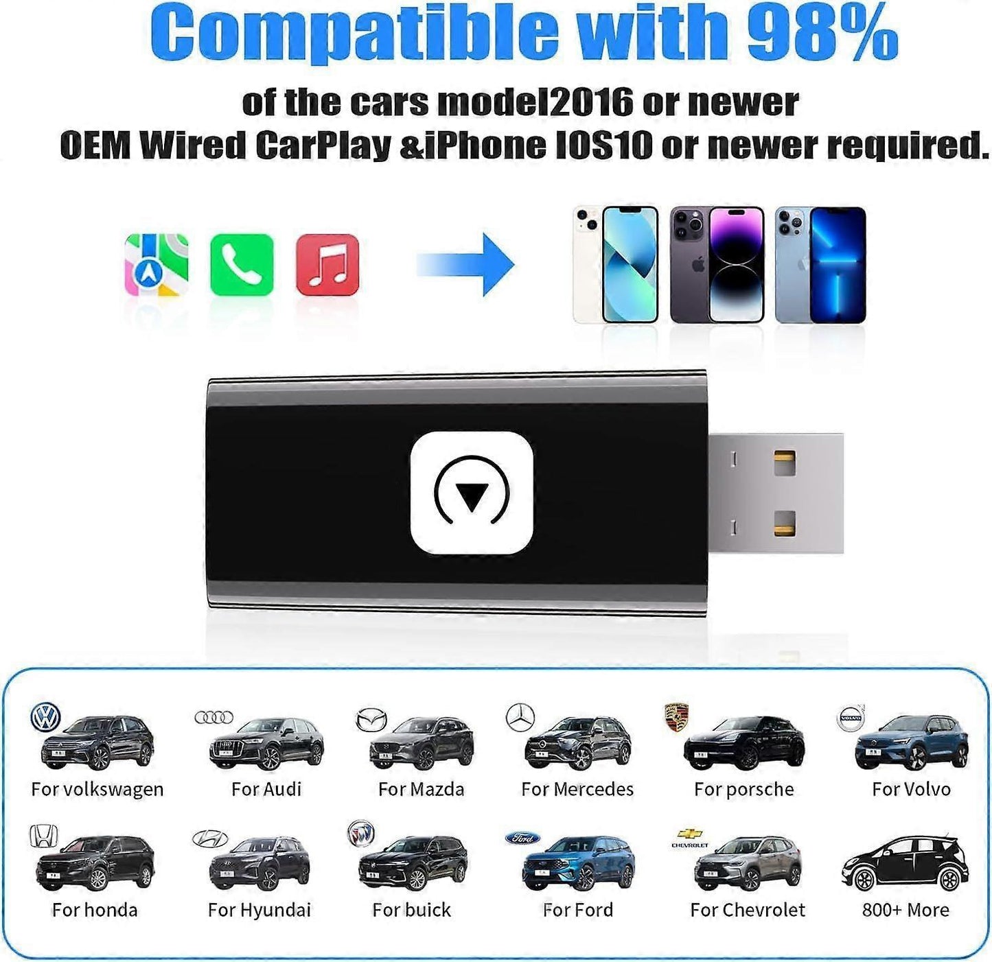 Wireless CarPlay Adapter, Fast & Compact CarPlay Dongle Converter
