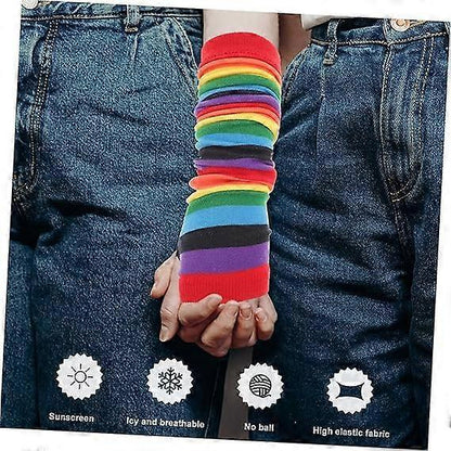 Rainbow Stripe Cooling Arm Sleeves UV Protection Sunblock Running