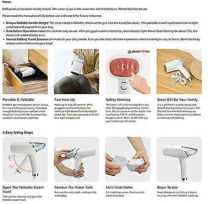 Foldable Travel Handheld Steamer for Garments Clothes Fabric Home Iron