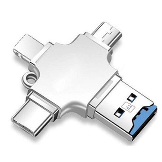 4-in-1 Memory Card Reader: Type-C OTG for iPhone/Laptop/PC, iOS & USB-A