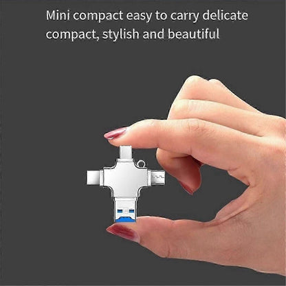 4-in-1 Memory Card Reader: Type-C OTG for iPhone/Laptop/PC, iOS & USB-A