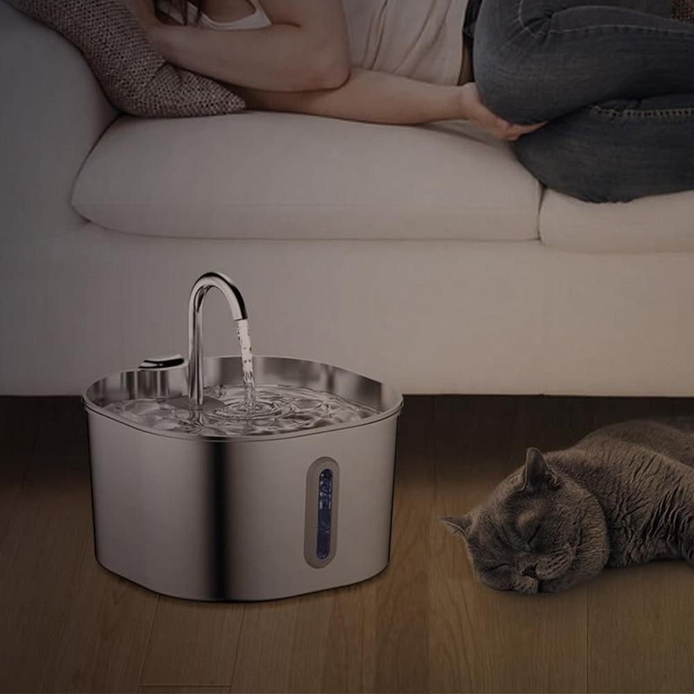 USB 2.2L Stainless Steel Pet Water Fountain for Cats and Small Dogs