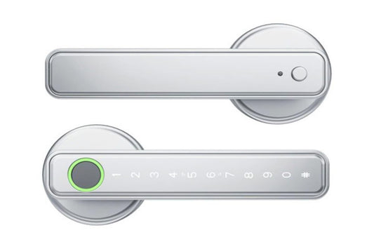 5 in 1 Smart Door Lock Fingerprint Door Knob with IC Cards and Backup Keys - Silver