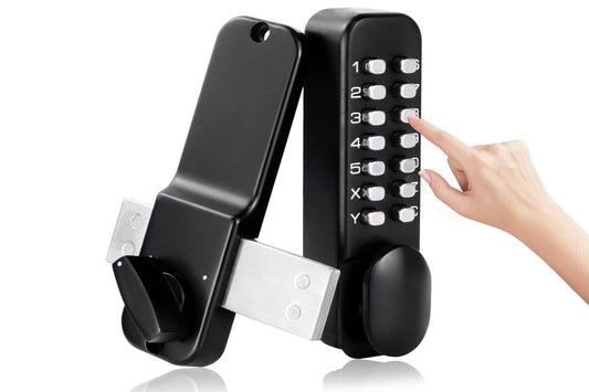 Gate Door Locks Set with Keypad Mechanical Keyless Entry Door Lock for Garden Garage Yard -Black