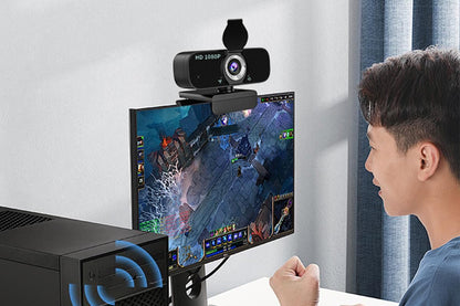 Full HD 1080P Webcam with Built-in Mic Wide Angle Auto Focus Privacy Cover for PC/Laptop Plug and Play USB Camera