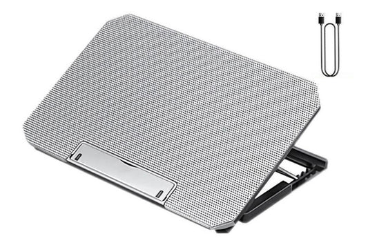 Laptop Cooling Pad Adjustable Height Cooling Stand with Adjustable Height 2 USB Ports Dual Turbine Fans - Silver