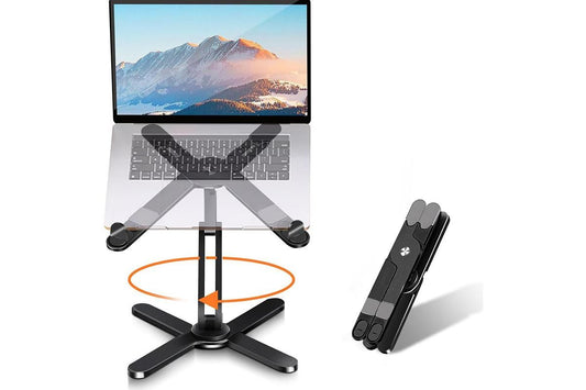 360 Degree Rotating Aluminum Laptop Stand Adjustable Desktop Holder for Notebook - Black