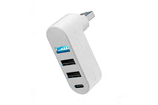 4 Port USB Hub Rotatable 180 Degrees USB Splitter with Type-C for Laptop - White