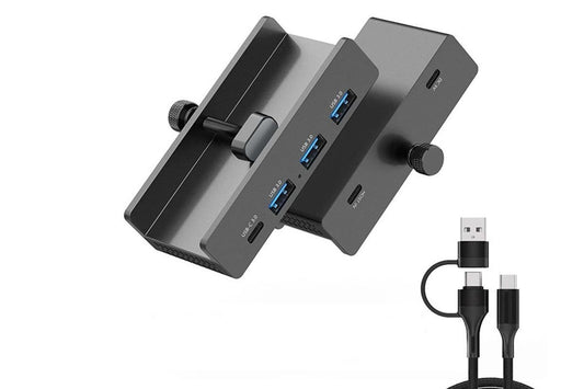 USB Hub 3.0 Aluminum 4-Port USB Adapter with 3 USB-A Data Ports for Monitors Desks - Black