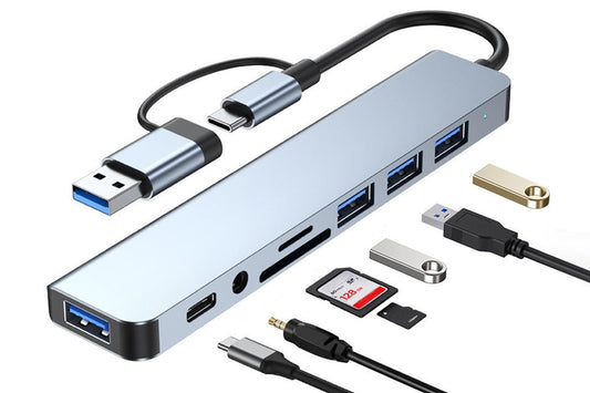 Multifunction Splitter Docking Hub 8 In 1 USB-C And USB-3.0 HUB Multiport Adapter for Laptop Tablet Devices