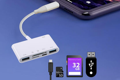 5 in 1 USB-C SD Card Reader USB-C to Memory Card OTG Adapter For iPhone iPad