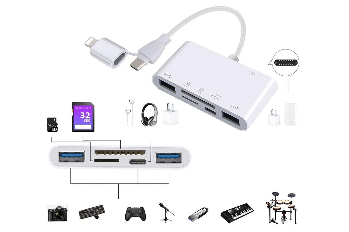 5 in 1 USB-C SD Card Reader USB-C to Memory Card OTG Adapter For iPhone iPad
