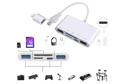 5 in 1 USB-C SD Card Reader USB-C to Memory Card OTG Adapter For iPhone iPad