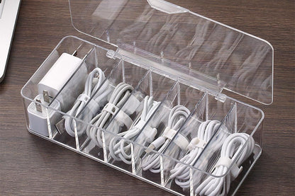 Cable Organizer Storage Box Desktop Power Cord Organizer with 7 Compartments for Office