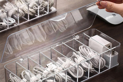 Cable Organizer Storage Box Desktop Power Cord Organizer with 7 Compartments for Office