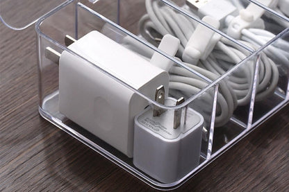 Cable Organizer Storage Box Desktop Power Cord Organizer with 7 Compartments for Office