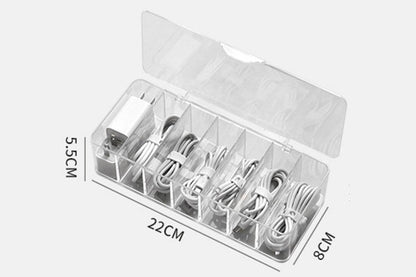 Cable Organizer Storage Box Desktop Power Cord Organizer with 7 Compartments for Office