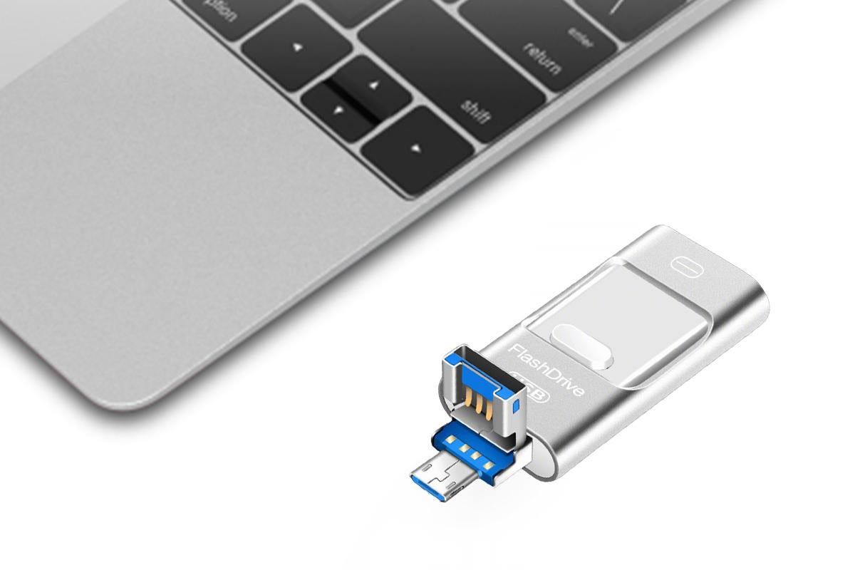 128GB Flash Drive 3 in 1 USB 3.0 Type C External Storage Device for iPhone iPad Android Phone and Computer - Silver