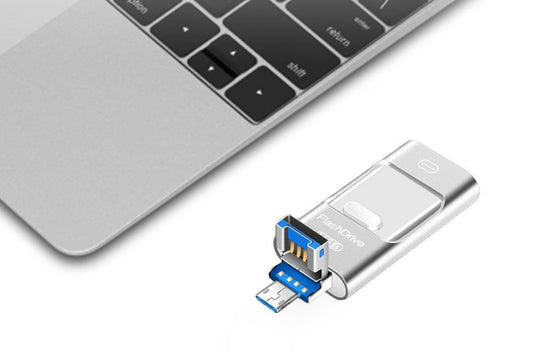 128GB Flash Drive 3 in 1 USB 3.0 Type C External Storage Device for iPhone iPad Android Phone and Computer - Silver