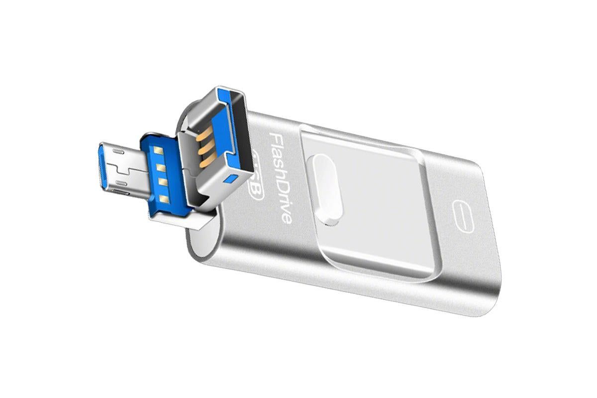 128GB Flash Drive 3 in 1 USB 3.0 Type C External Storage Device for iPhone iPad Android Phone and Computer - Silver