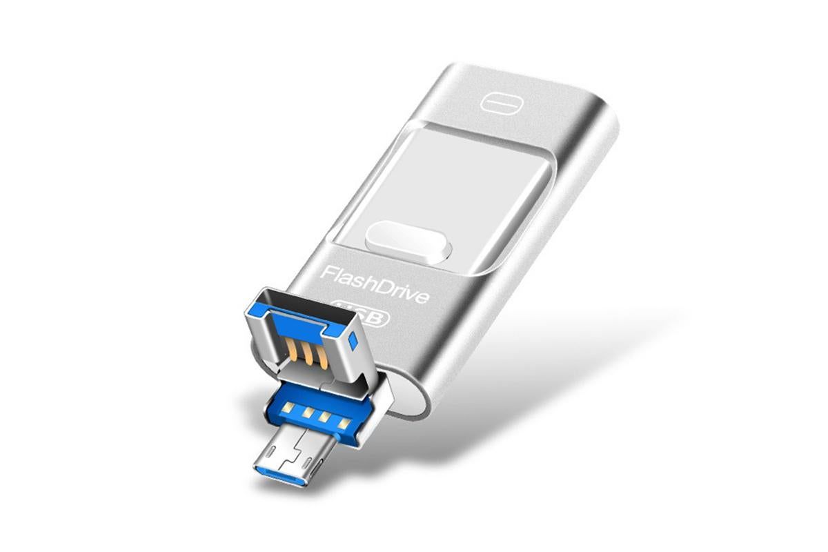 128GB Flash Drive 3 in 1 USB 3.0 Type C External Storage Device for iPhone iPad Android Phone and Computer - Silver