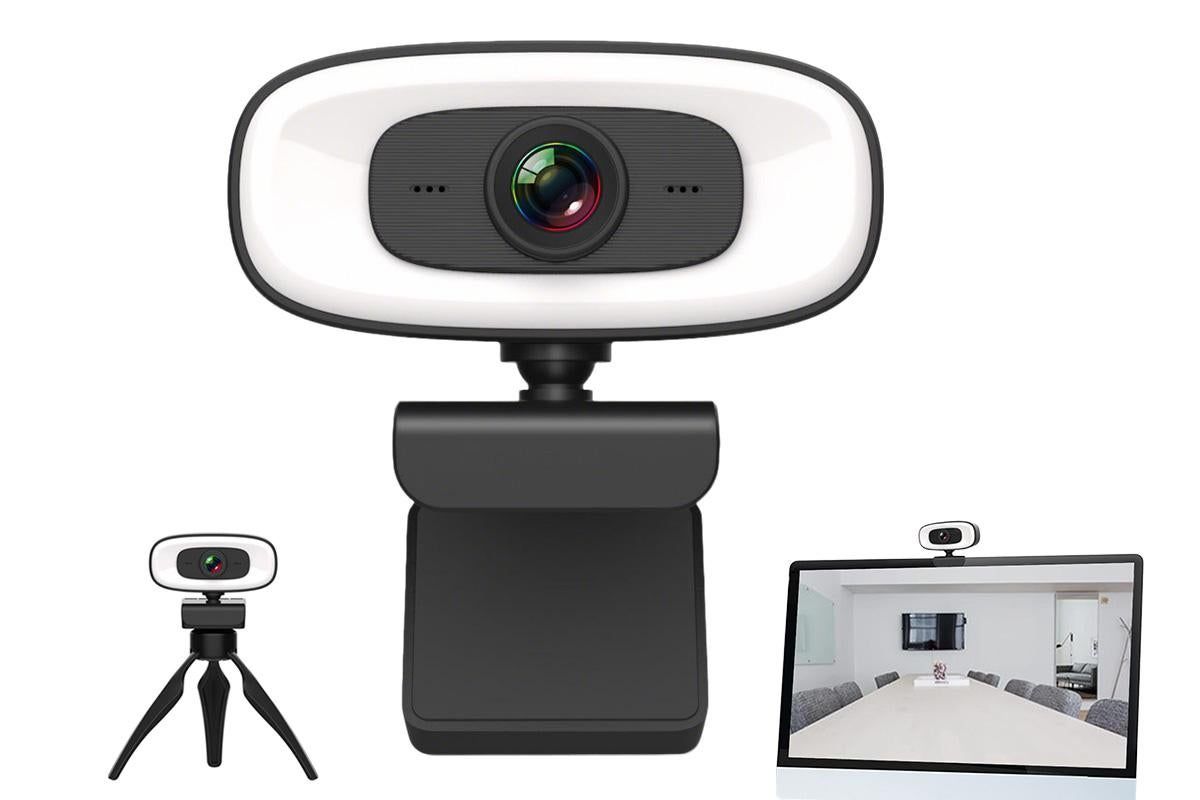 4K Webcam with Ring Light Built in Microphone and Tripod for Video Conferencing