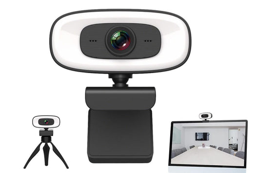 4K Webcam with Ring Light Built in Microphone and Tripod for Video Conferencing