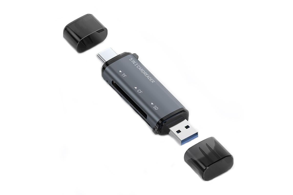 USB C SD Card Reader 5- in-1 Memory Card Reader for CF SD TF