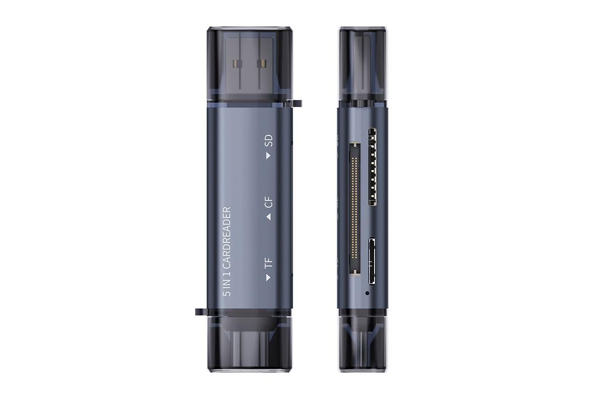 USB C SD Card Reader 5- in-1 Memory Card Reader for CF SD TF