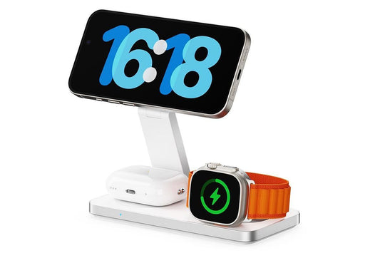 3 in 1 Charging Station for iPhone Wireless Charger Wireless Charger Dock for Apple Watch iPhone AirPods -White