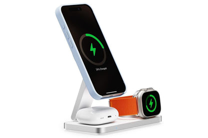 3 in 1 Charging Station for iPhone Wireless Charger Wireless Charger Dock for Apple Watch iPhone AirPods -White