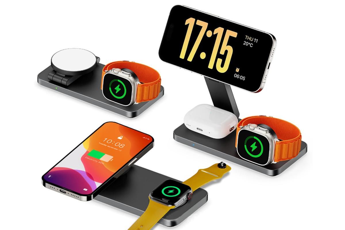 3 in 1 Charging Station for iPhone Wireless Charger Wireless Charger Dock for Apple Watch iPhone AirPods -Black