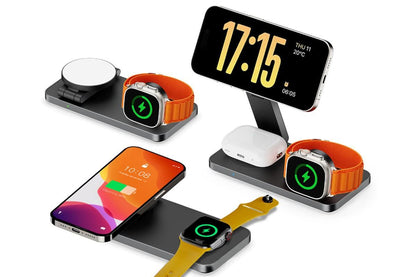 3 in 1 Charging Station for iPhone Wireless Charger Wireless Charger Dock for Apple Watch iPhone AirPods -Black