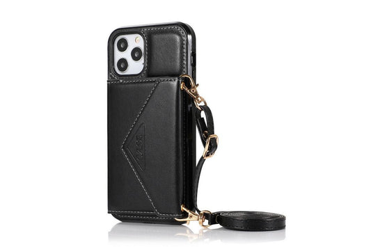 PU Leather Crossbody Phone Case Cover Wallet Card Holder for iPhone 13 Series -Black /iPhone13 mini 5.4
