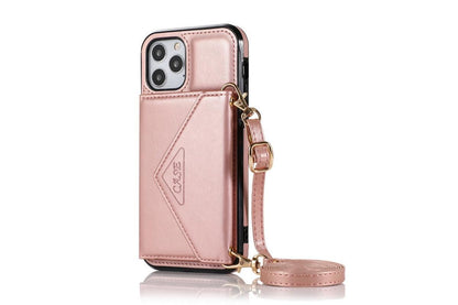 PU Leather Crossbody Phone Case Cover Wallet Card Holder for iPhone 13 Series -Rose Gold /iPhone13 mini 5.4