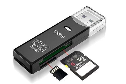 2 In 1 USB 3.0 Card Memory Reader High Speed SD SDHC SDXC Micro Writer Adapter - Black